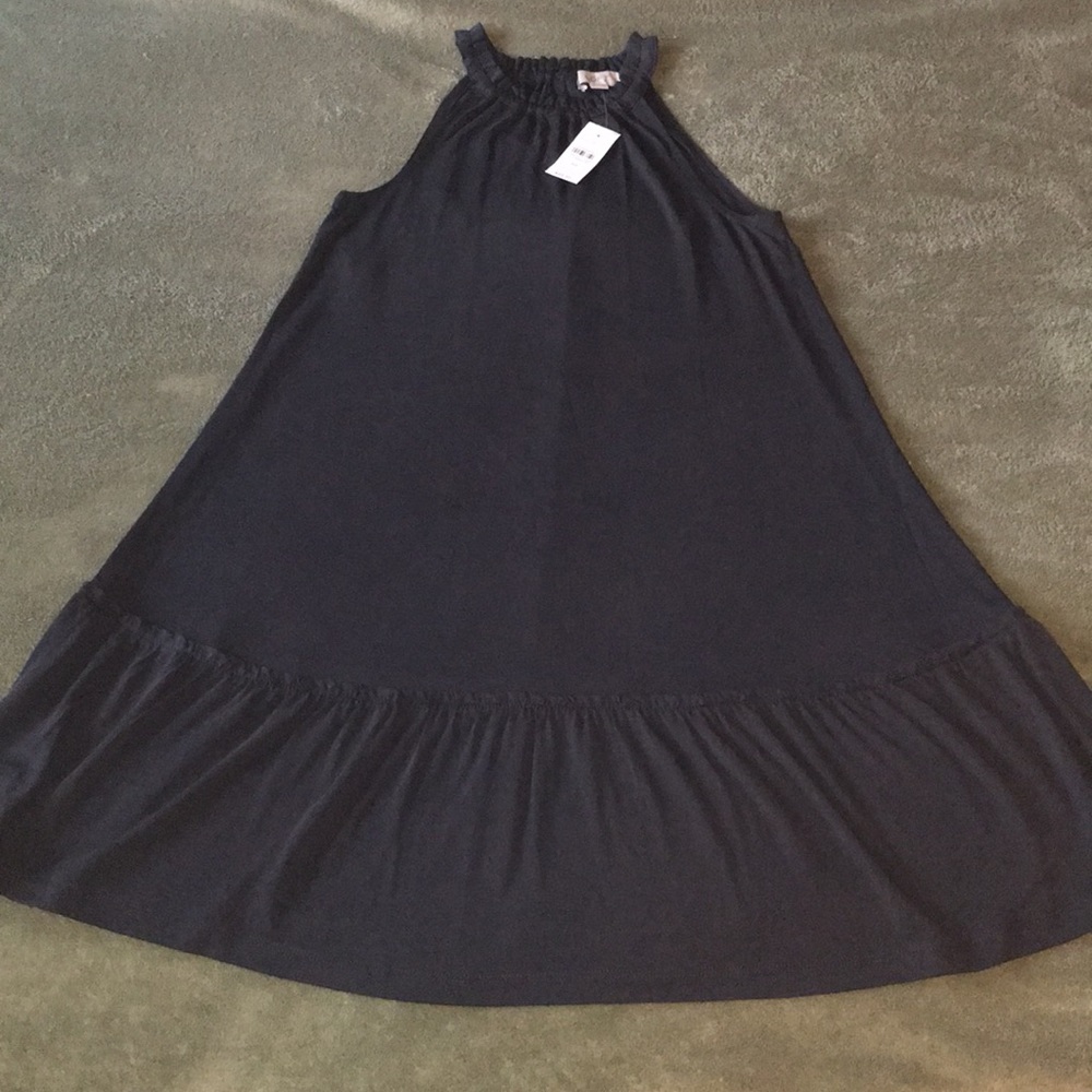 NWT LOFT Gray Ruffle Halter Dress XS